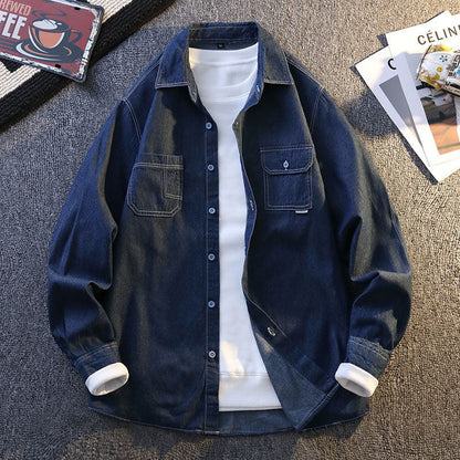 Herren Denim Hemdjacke Lässig mit Brusttaschen Modern