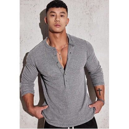 Herren Langarmshirt Modern Strukturiert Knöpfe Berlin Style - BerlinGlamour