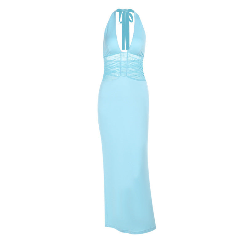 Elegantes Damen Maxikleid mit V-Ausschnitt und Raffung