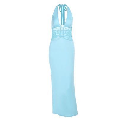 Elegantes Damen Maxikleid mit V-Ausschnitt und Raffung
