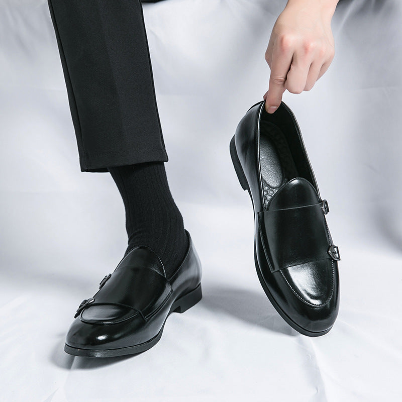 Damen Mokassins Elegante Doppelschnalle schwarz Mode