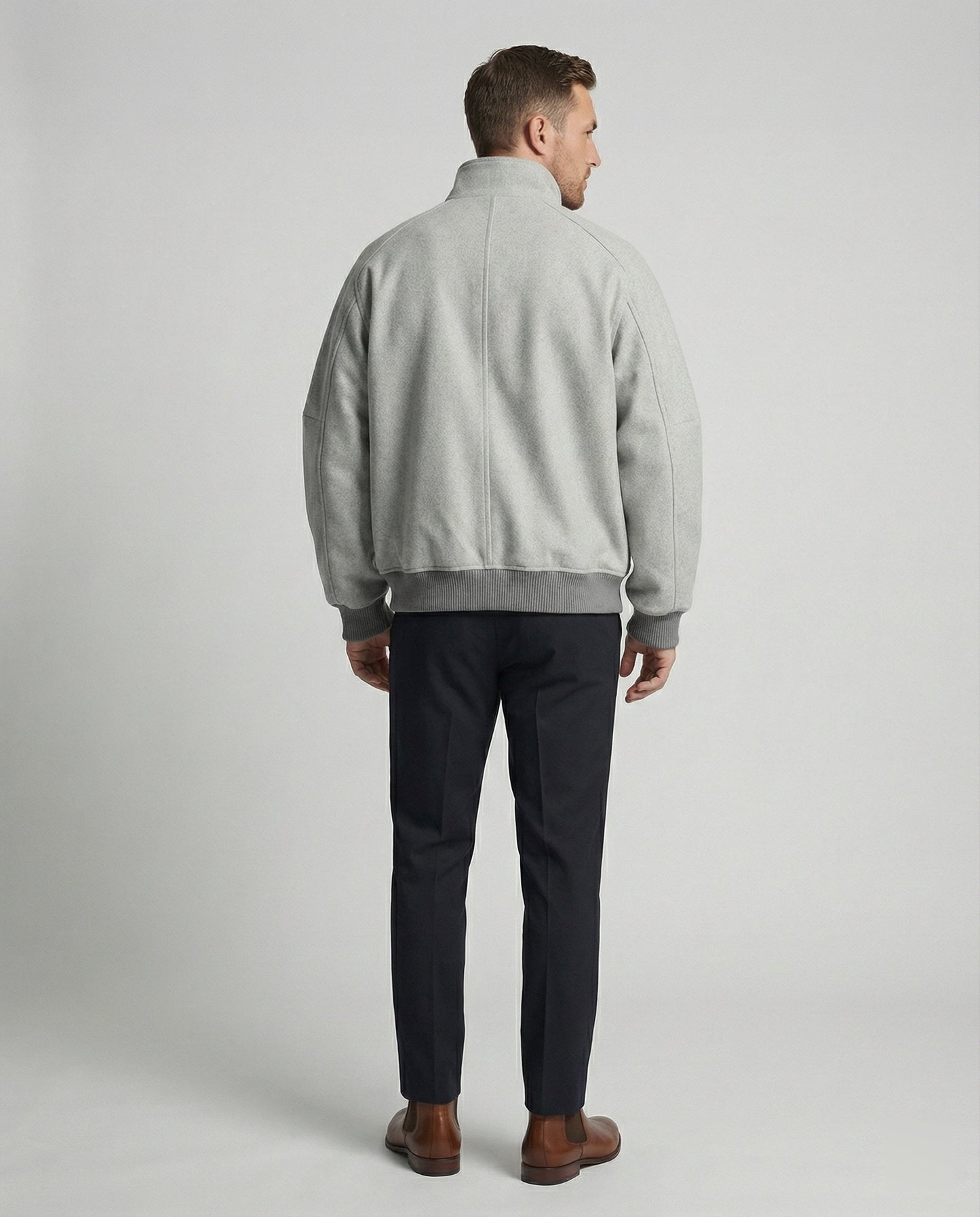 Herren Blouson Oversize Wollmix Stehkragen Reißverschluss