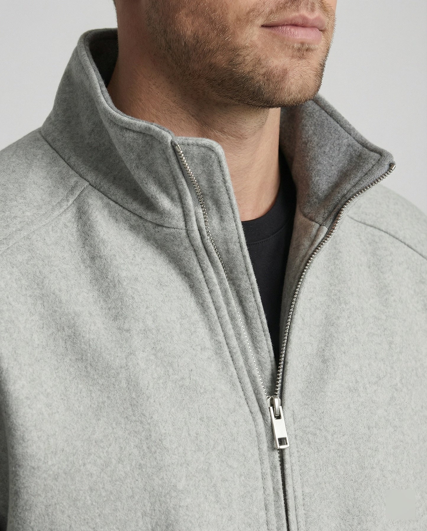 Herren Blouson Oversize Wollmix Stehkragen Reißverschluss