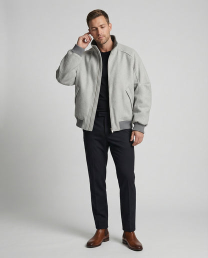 Herren Blouson Oversize Wollmix Stehkragen Reißverschluss