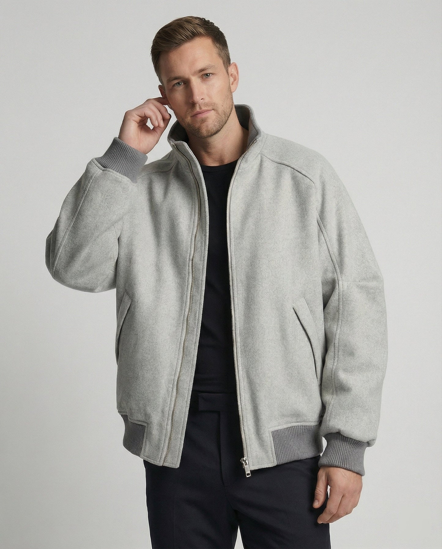 Herren Blouson Oversize Wollmix Stehkragen Reißverschluss - BerlinGlamour