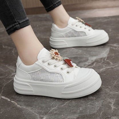 Damen Plateau Sneaker Blumen Applikation Mode Schuhe