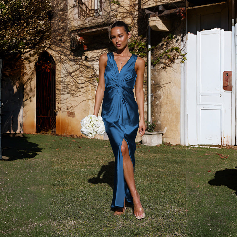Damen Maxikleid Elegant mit Wickeloberteil und Seitenschlitz