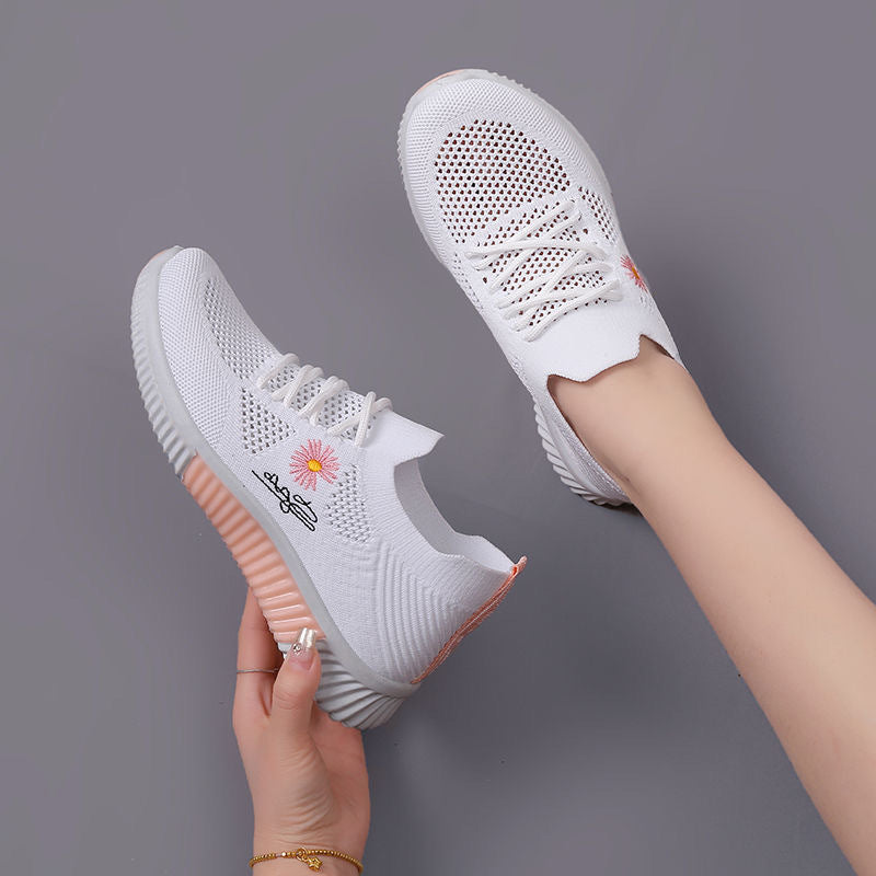 Damen Sneaker Blumenmuster Elastisch Trendy
