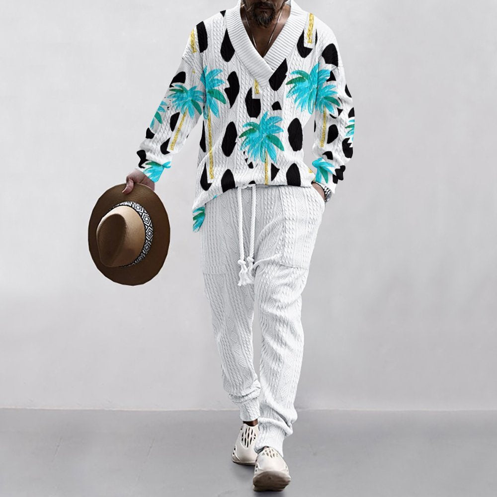 Herren Sommeroutfit mit Palmen Motiv Jogginghose Atmungsaktiv