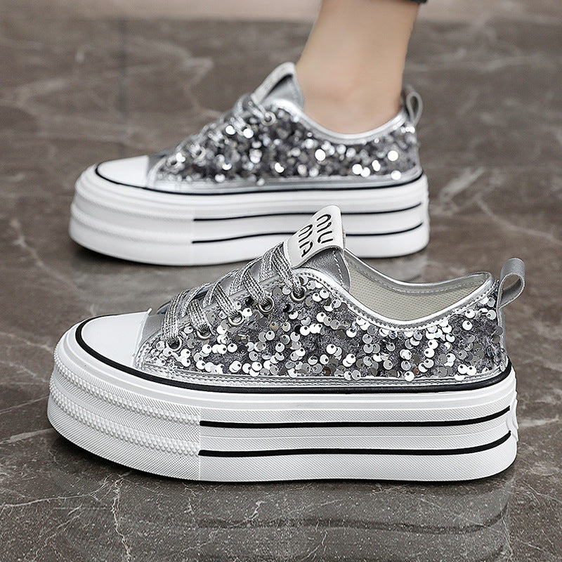 Damen Plateausneaker Glitzer Pailletten Sneaker Damen Schuhe