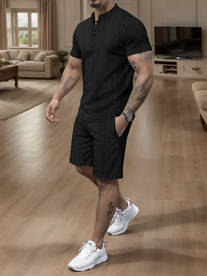 Herren Jumpsuit Kurzarm Modern mit Stehkragen