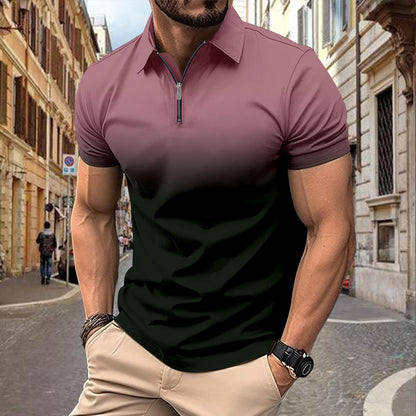 Herren Poloshirt Kurzarm Farbverlauf Modern mit Reißverschluss