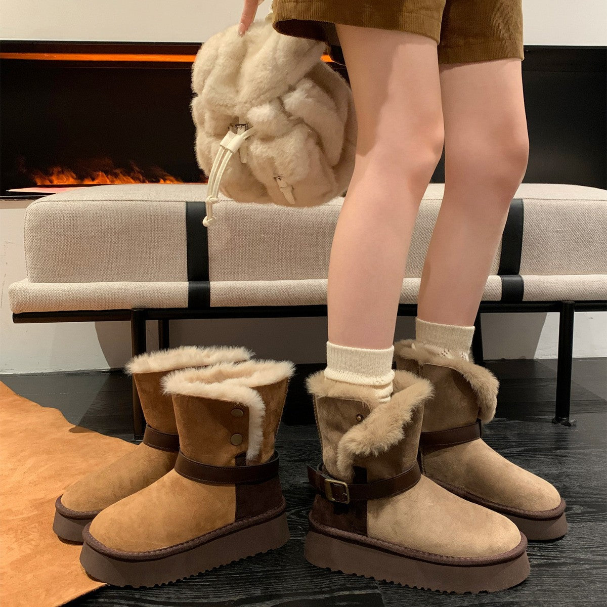 Damen Winterstiefel Warm Kuschelig mit Fellinnensohle - BerlinGlamour