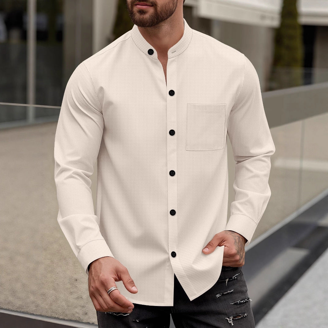 Elegantes Herrenhemd Stehkragen Slim Fit Modern - BerlinGlamour