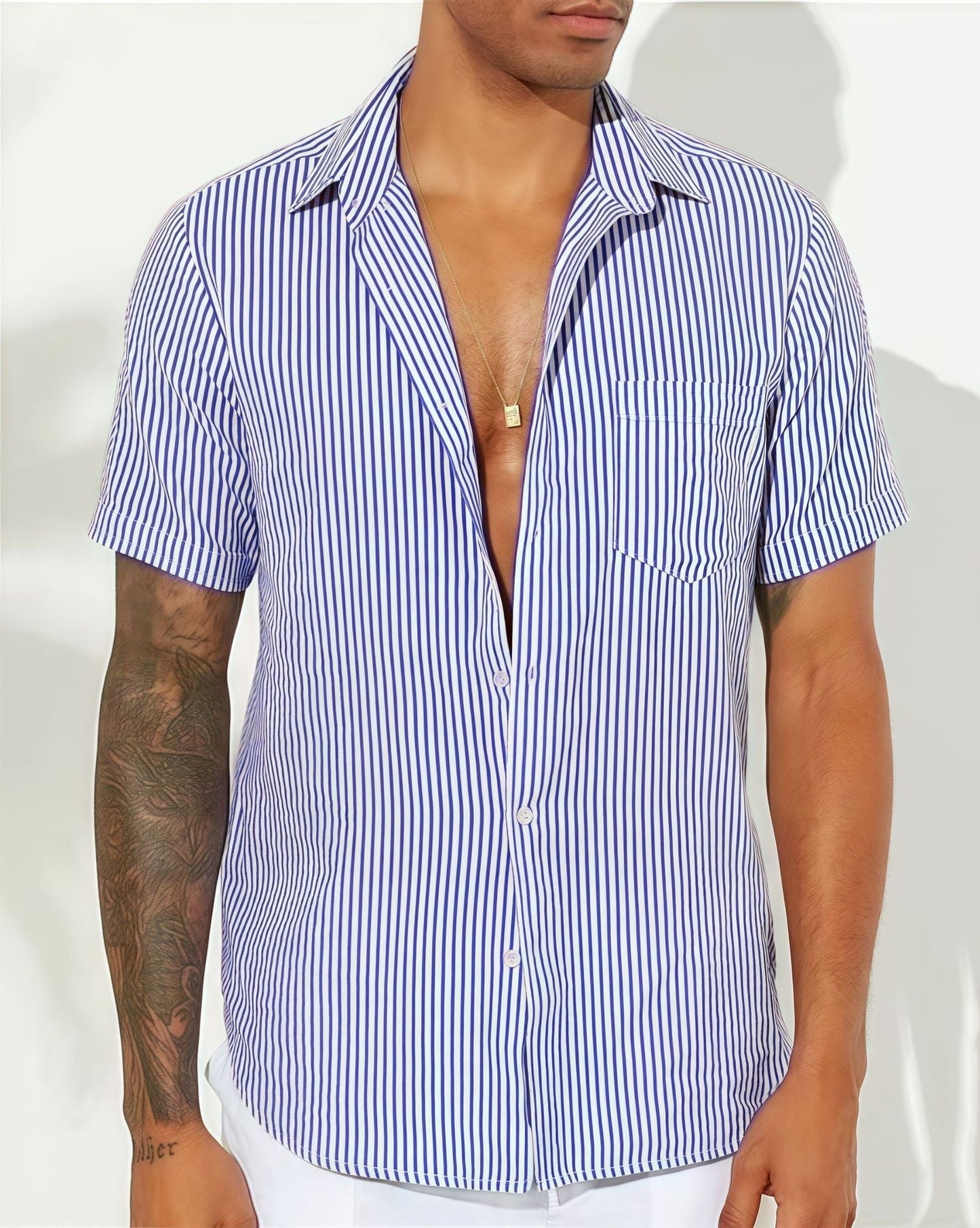 Herren Hemd Kurzarm Streifen Button Down Sommer