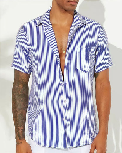 Herren Hemd Kurzarm Streifen Button Down Sommer
