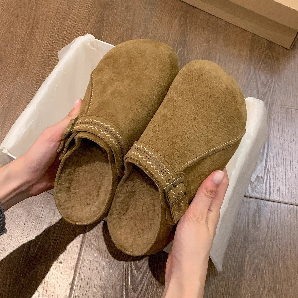 Damen Clogs Warm Bequem Schnalle Modisch