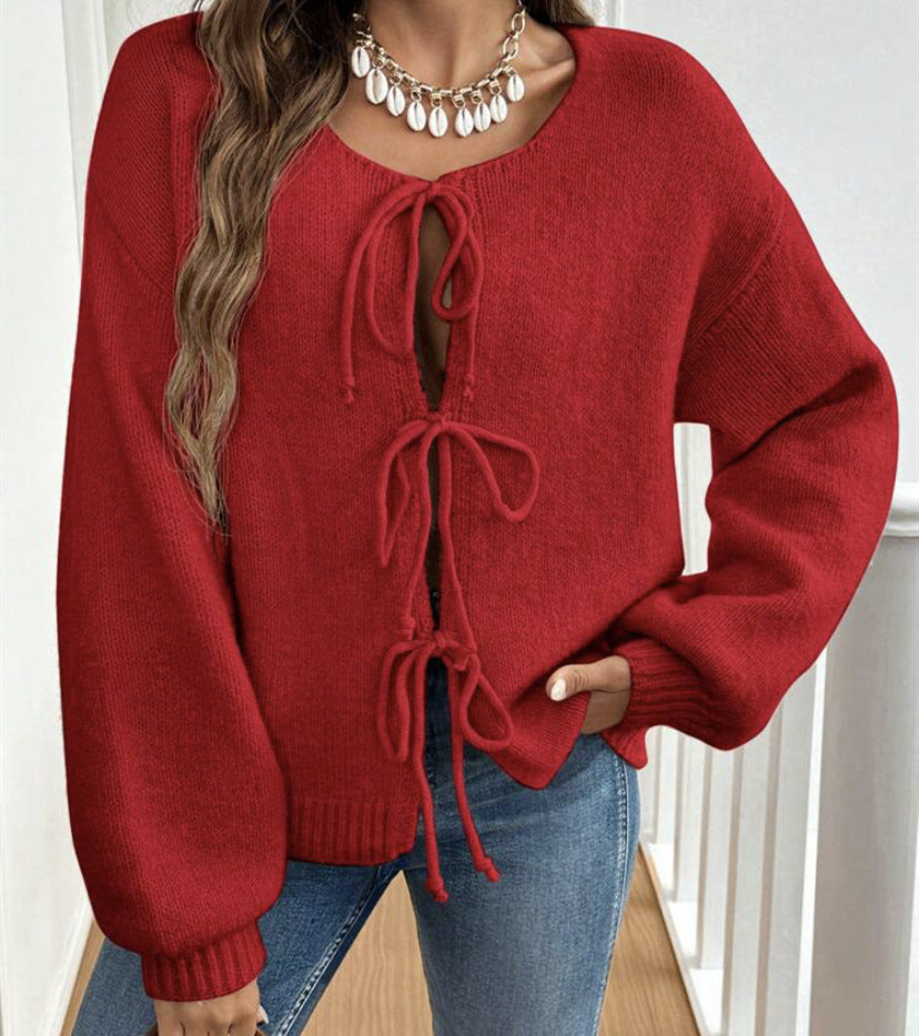 Strickjacke Damen Weich mit Schleife Rosa