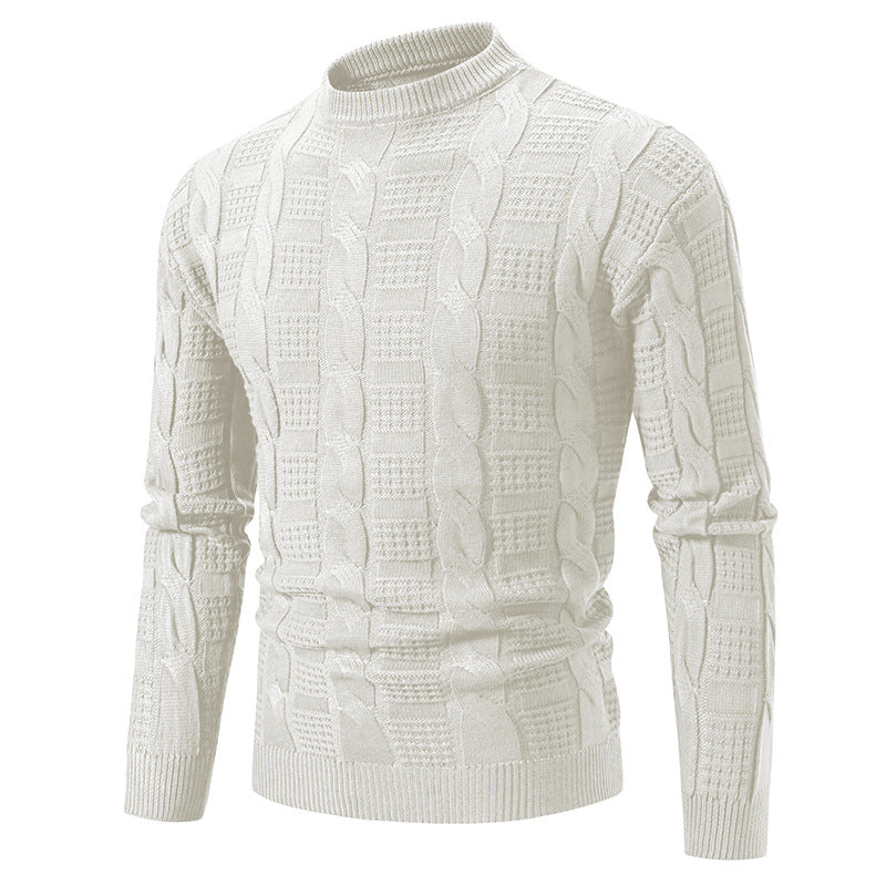Herren Hochwertiger Grobstrickpullover mit Stehkragen und dekorativem Muster BerlinGlamour.