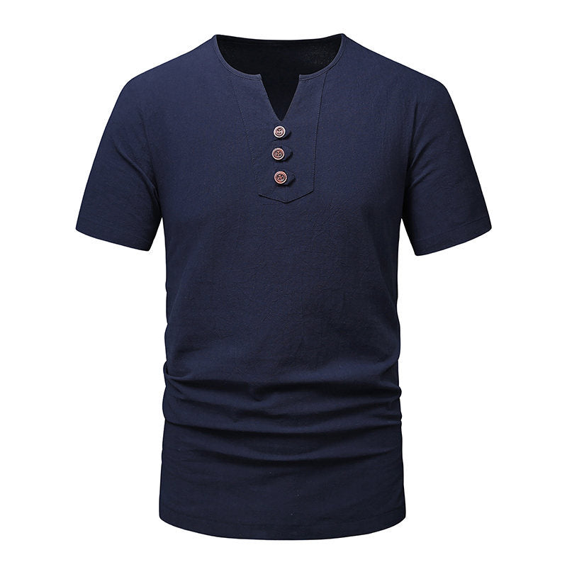 Herren T-Shirt Kurzarm Modern Knopfdesign Elegant