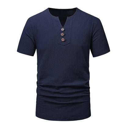 Herren T-Shirt Kurzarm Modern Knopfdesign Elegant