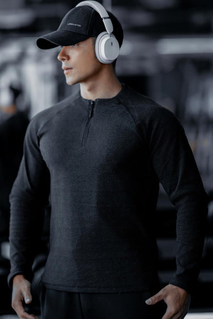 Herren Fitness Shirt Langarm mit Reißverschluss Sportlich