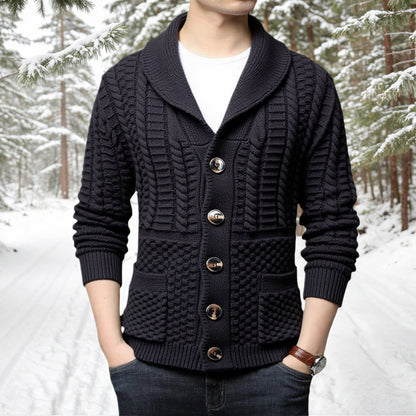 Herren Strickjacke Modern mit V-Ausschnitt und Zopfmuster