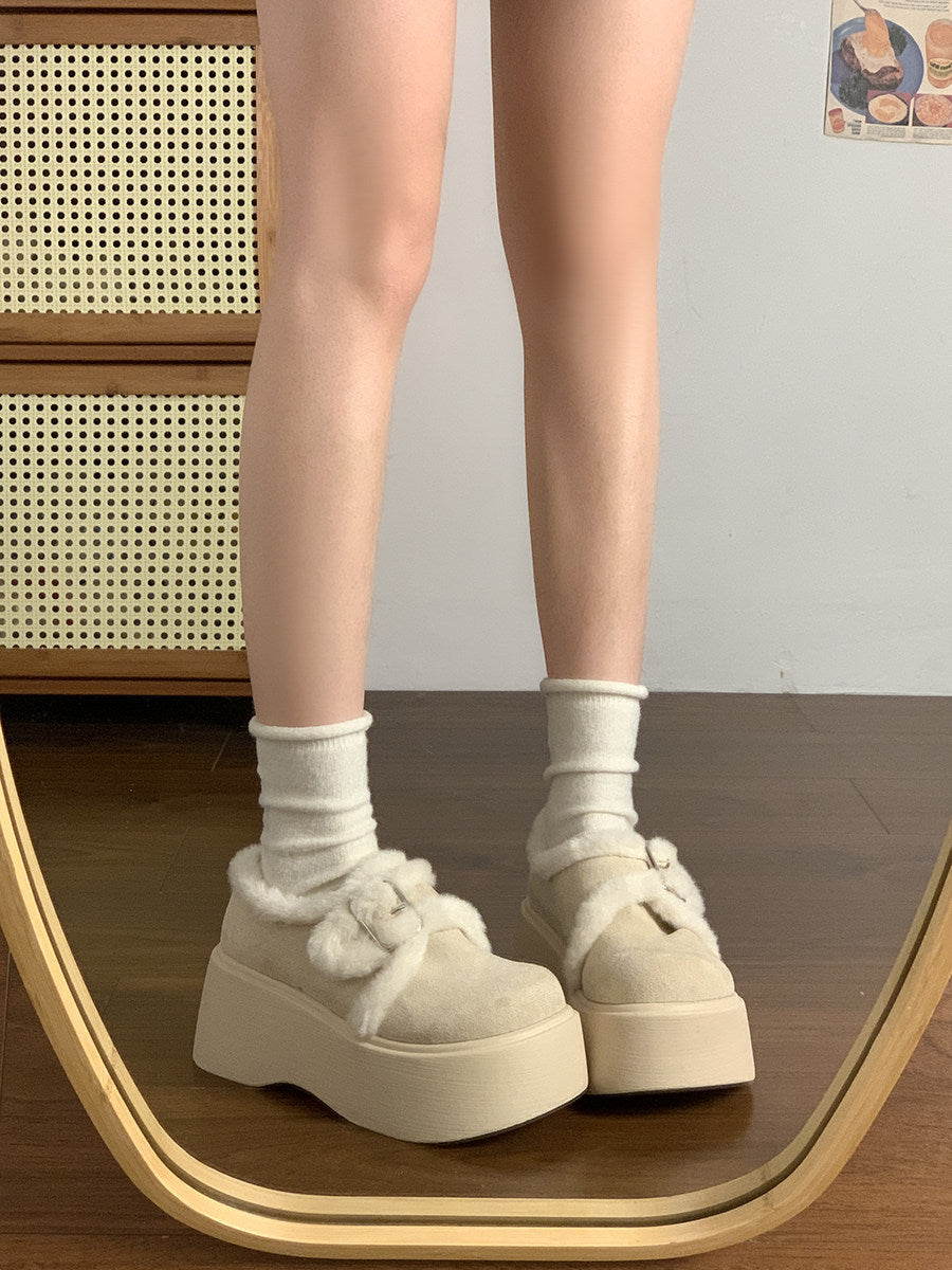Damen Plattform-Schuhe Hoch mit Weichem Innenfutter und Schnallen-Design
