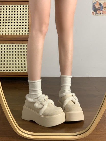 Damen Plattform-Schuhe Hoch mit Weichem Innenfutter und Schnallen-Design