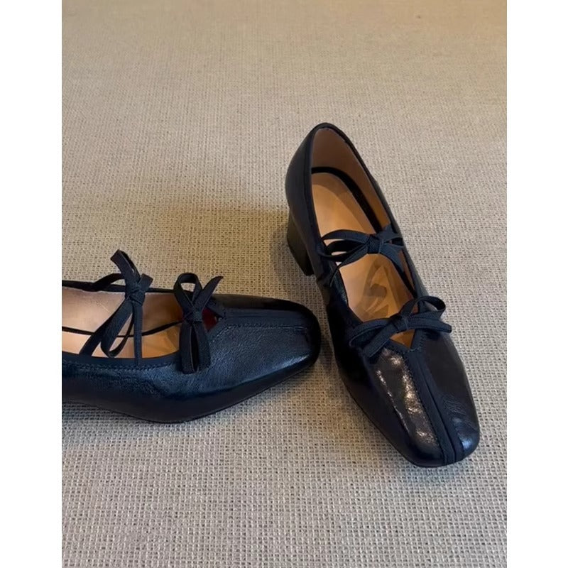 Damen Ballerinas Bequem Blockabsatz Riemendesign
