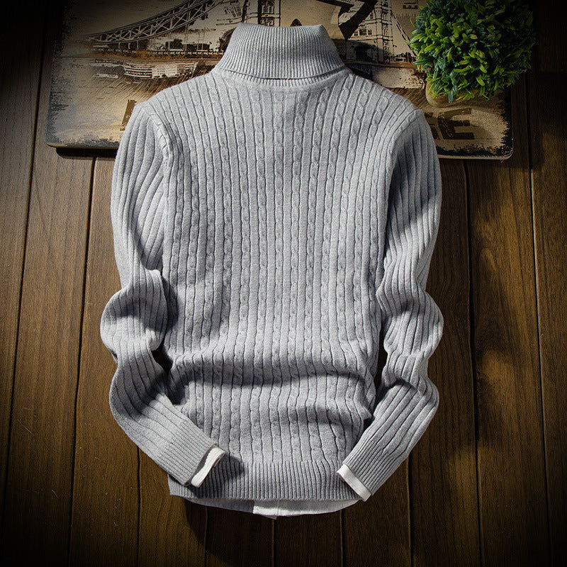Herren Rollkragenpullover Rippstrick Muster Modern Schwarz