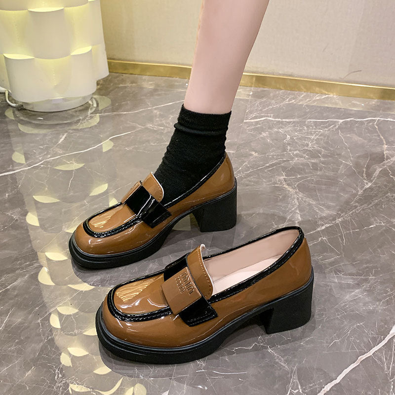 Damen Mokassins Lackleder Elegant mit Schnalle Schuhe Schwarz