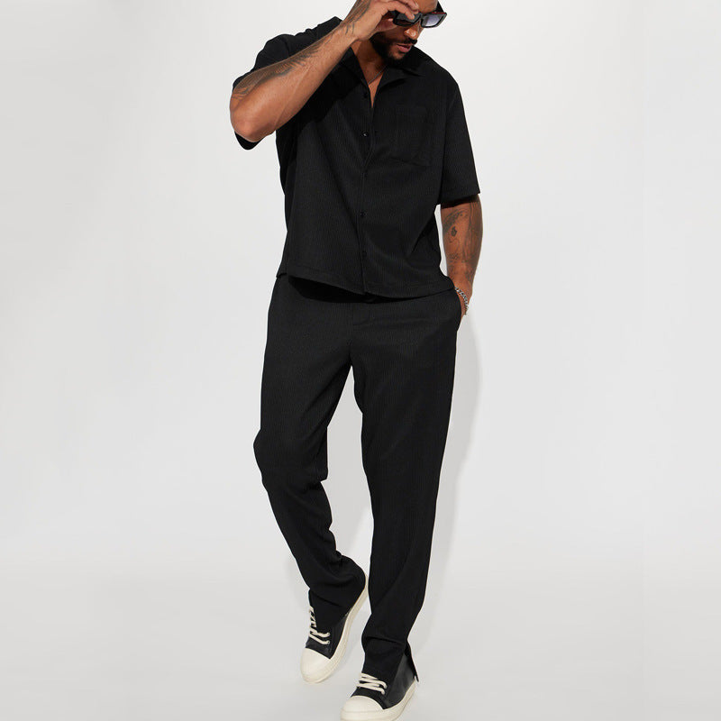 Herren Kurzarmhemd Streifen und bequeme Chinohose Set