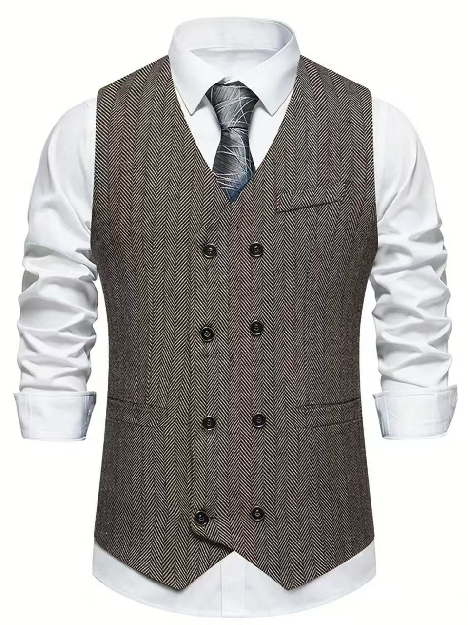 Herren Weste Fischgratmuster Elegant Schwarz