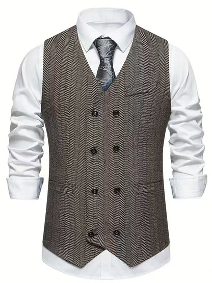 Herren Weste Fischgratmuster Elegant Schwarz