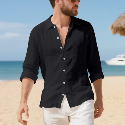 Herren Langarmhemd Leicht Baumwolle Maritim Style