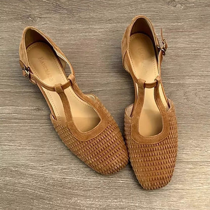 Damen Halbschuhe Geflochtene T-Strap Schuhe Elegantes Design