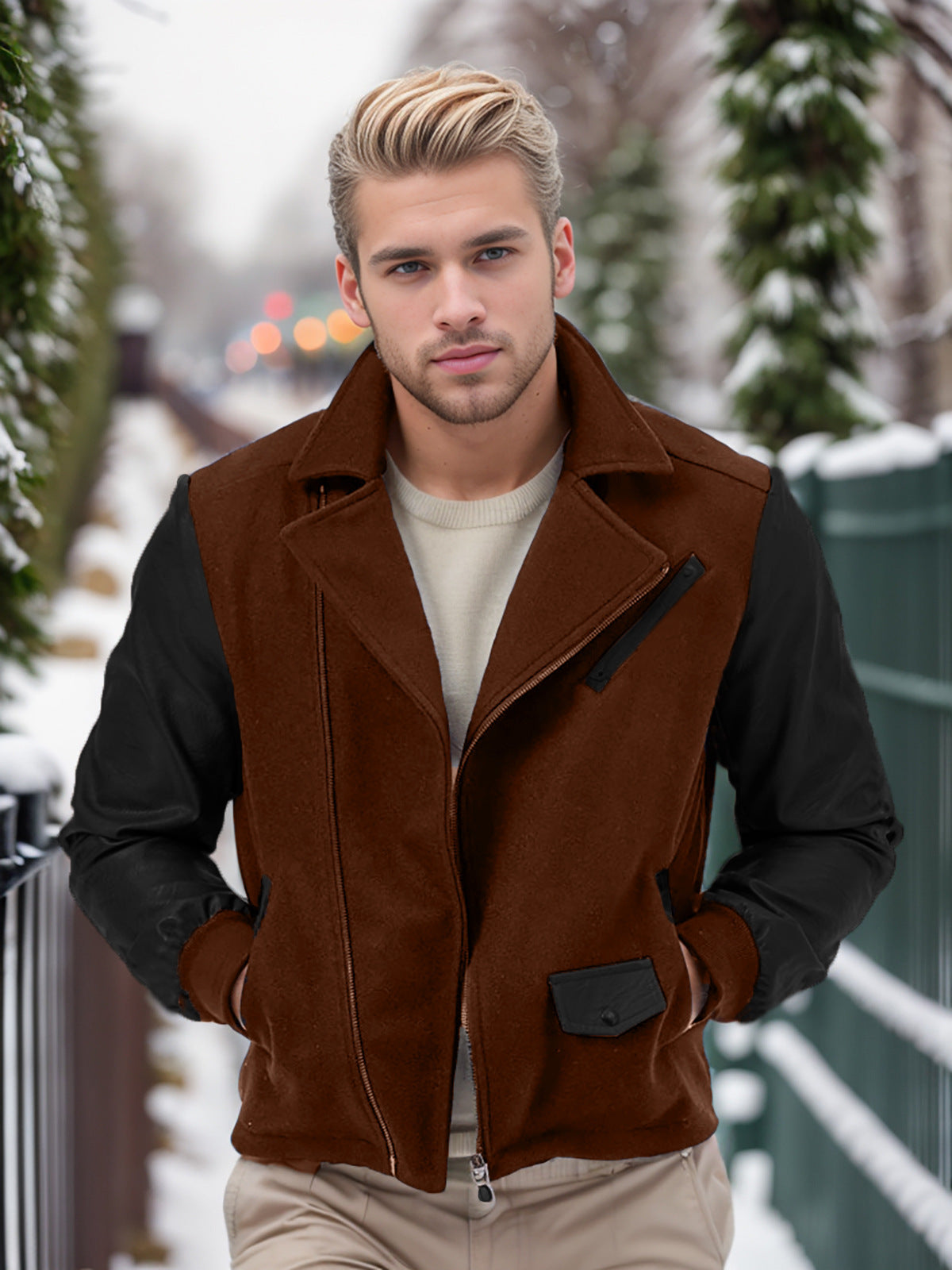 Leder Bikerjacke Herren mit Taschen Modern Schnitt