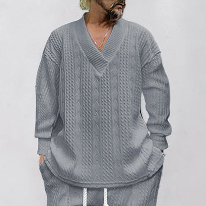 Herren Pullover Lässig Zopfmuster V-Ausschnitt Trendy