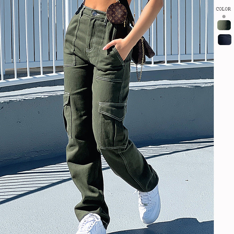 Damen Cargo-Hose Elastisch Praktisch Mit Taschen - BerlinGlamour