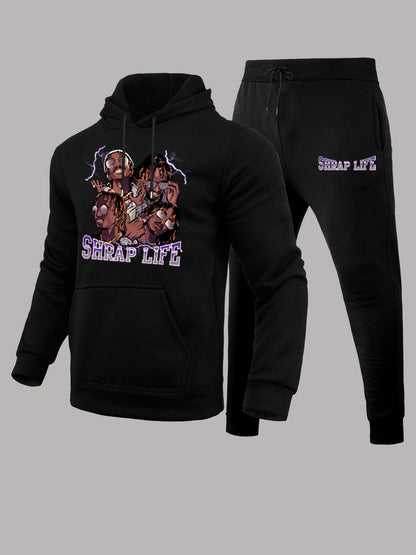 Herren Hoodie Set mit Grafikdruck Jogginghose Trendy Urban