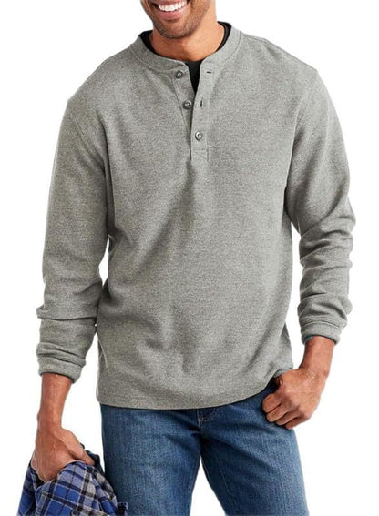 ein möglicher Titel: Herren Langärmliges Henley-Shirt mit Knopfleiste und strukturierter Oberfläche BerlinGlamour
