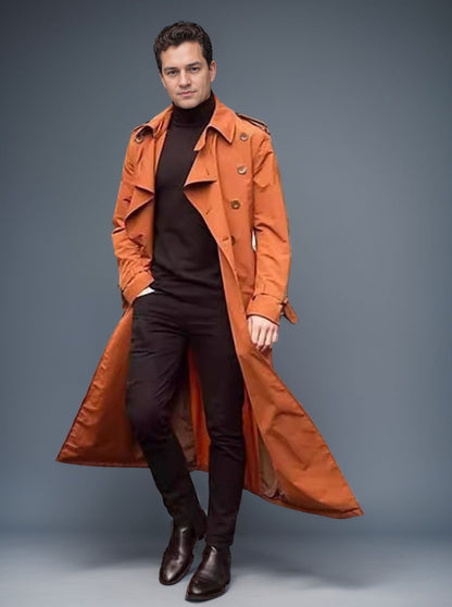 Herren Trenchcoat Lang Moderner Schnitt Praktisch Wasserabweisend
