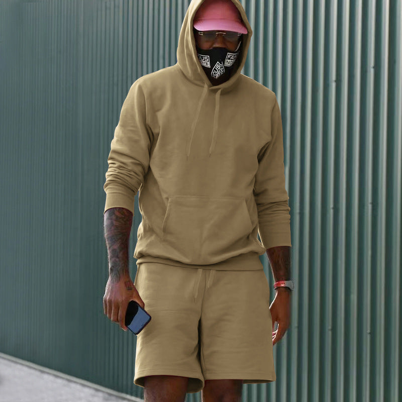 Herren Sport-Outfit Hoodie Shorts Set Athletisch Grau