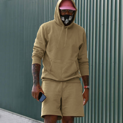 Herren Sport-Outfit Hoodie Shorts Set Athletisch Grau