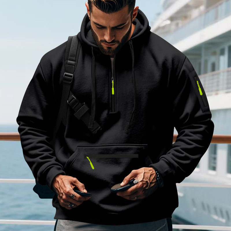 Herren Hoodie Sportlich Reißverschluss Taschen Grau