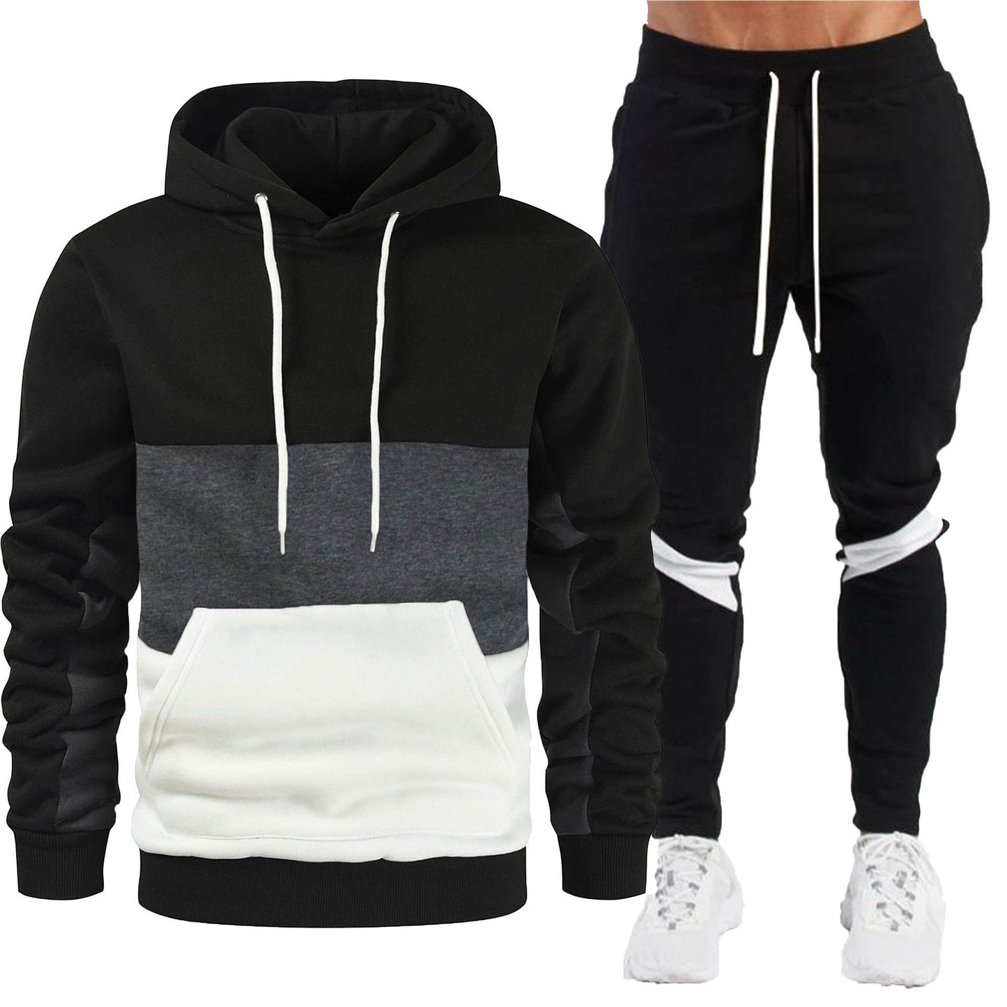 Sportliche Herren Jogginghose Hoodie Set Baumwolle Grau