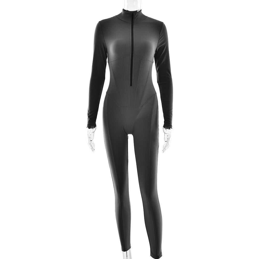 Damen Langarmanzug Sportlich Slim Fit mit Reißverschluss - BerlinGlamour