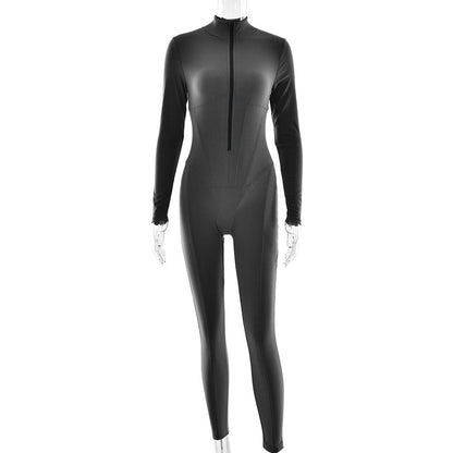 Damen Langarmanzug Sportlich Slim Fit mit Reißverschluss - BerlinGlamour