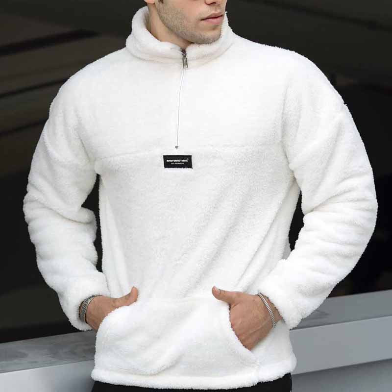 Herren Fleecepullover Kuschelig Warm mit Reißverschluss und Taschen - BerlinGlamour